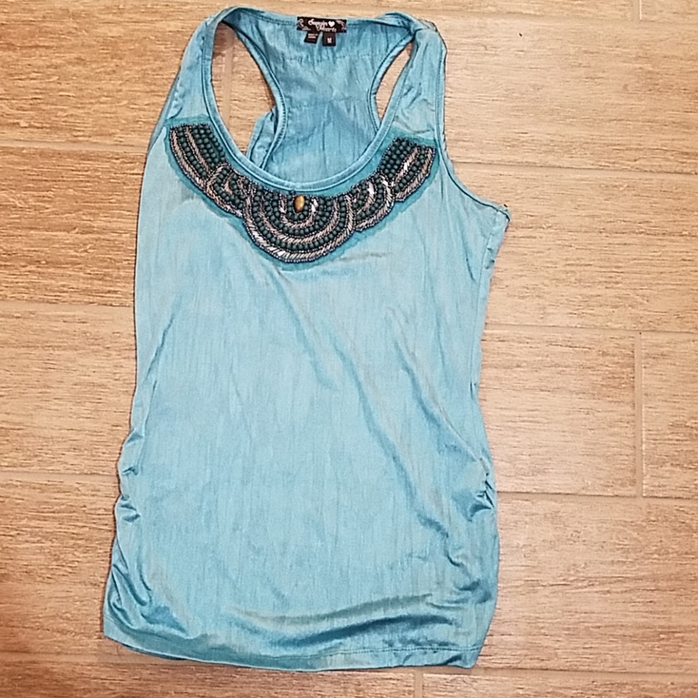 Fitted turquoise tank top